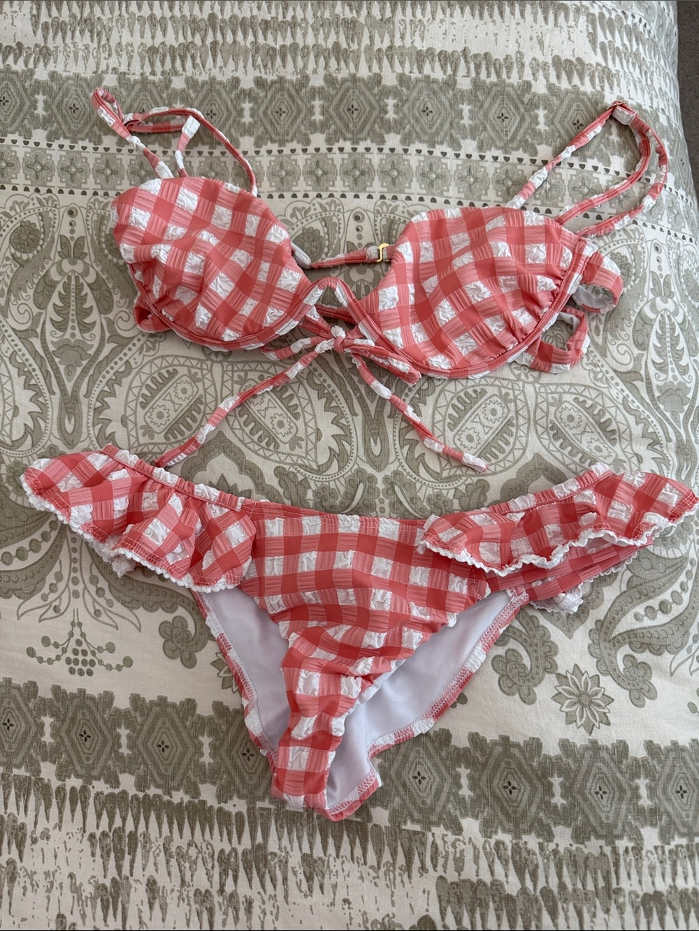 Montce Red and White Gingham Ruffle Bikini Set